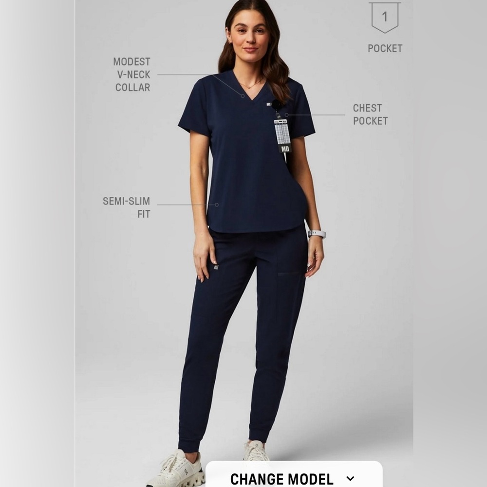 Fabletics Vital XS Navy Blue Scrub Top w/ On Call XS Navy Blue Scrub Bottom